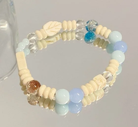 Blue Leaf Beaded Bracelet