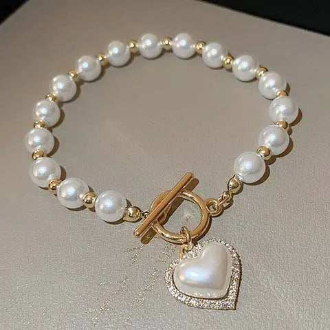 OT Buckle Pearl Heart Bracelet