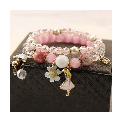 Pink Double Layer Cat Eye Crystal Bracelet