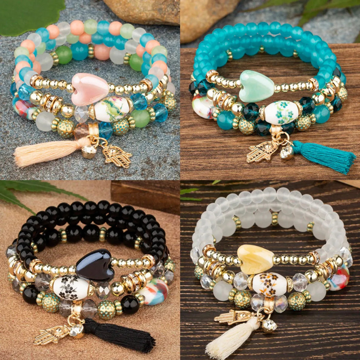 infinity bracelets for women-Sweet Palm Alloy Beaded Women's Bracelets