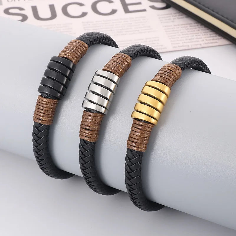 twisted bangles for women-Vintage Style Geometric Titanium Steel Braid Men'S Wristband