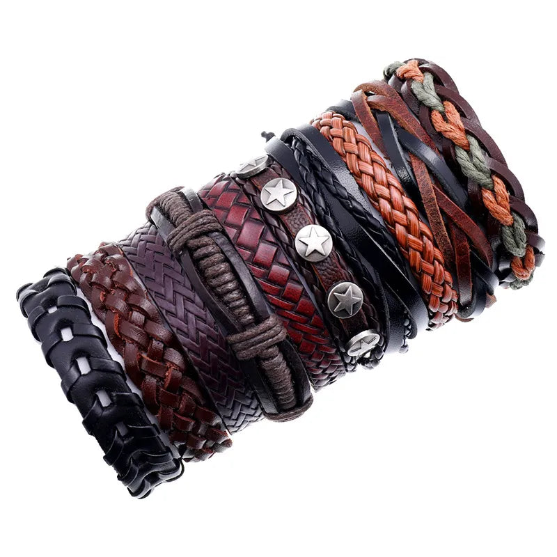 boho bracelets for women-Hot-Selling Men'S Cowhide Retro Multi-Layer Woven Suit Bracelet