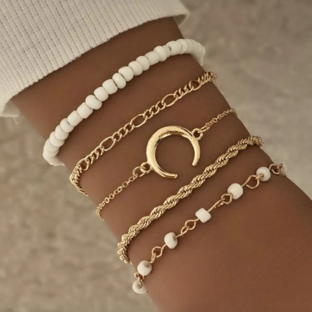 gemstone stretch bracelets for women-Simple Style Moon Gold Plated Alloy Wholesale Bracelets