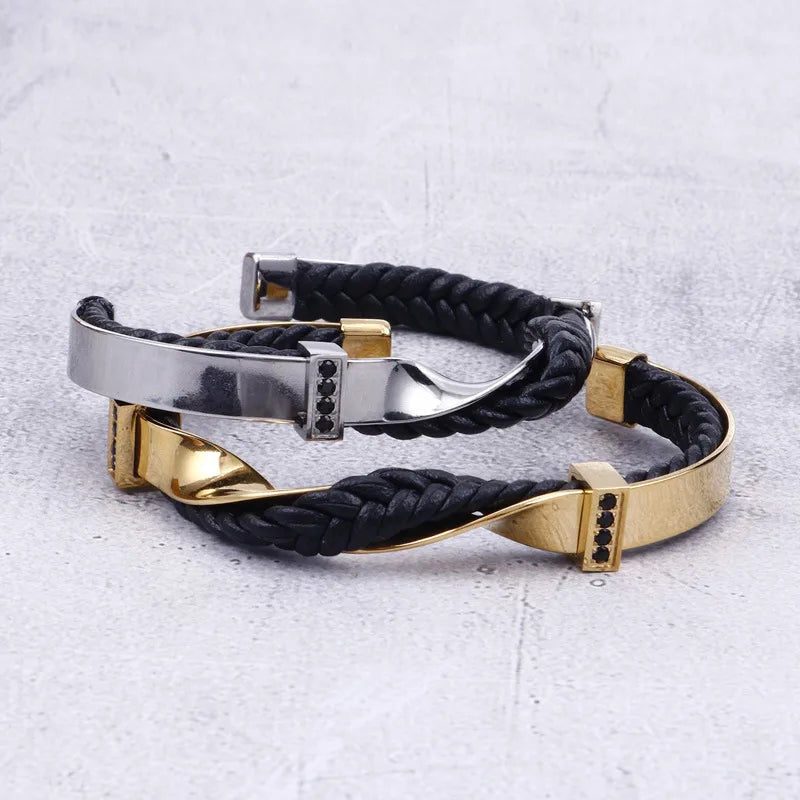 braided bracelets for women-Vintage Style U Shape Color Block Titanium Steel 18K Gold Plated Unisex Bracelets