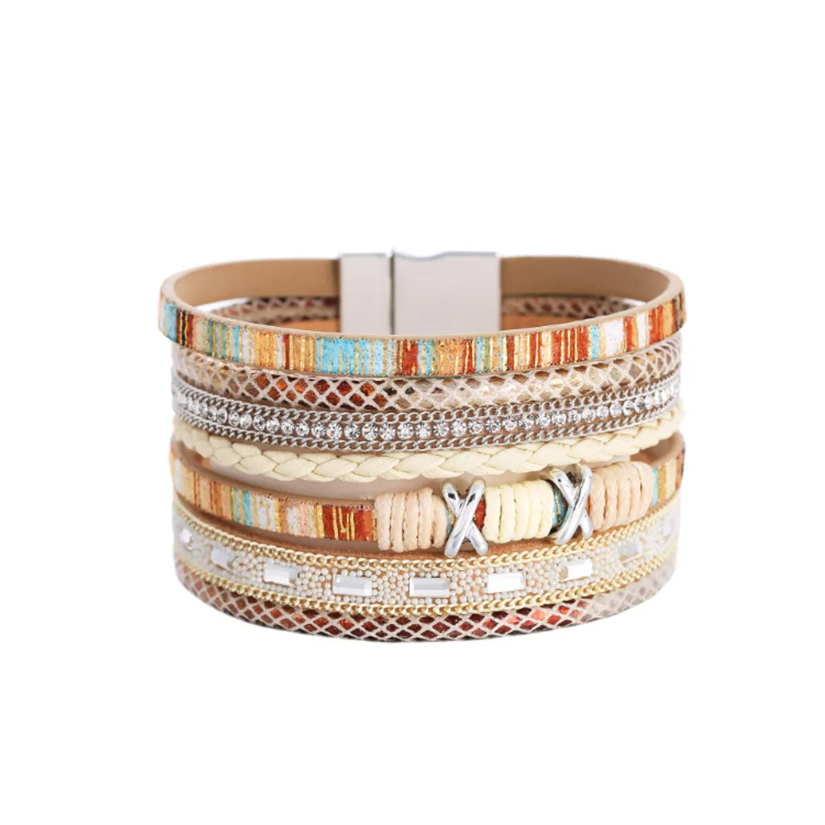 diamond bracelets for women-Bohemian Wide-brimmed Color Woven Multilayer Leather Bracelet Wholesale