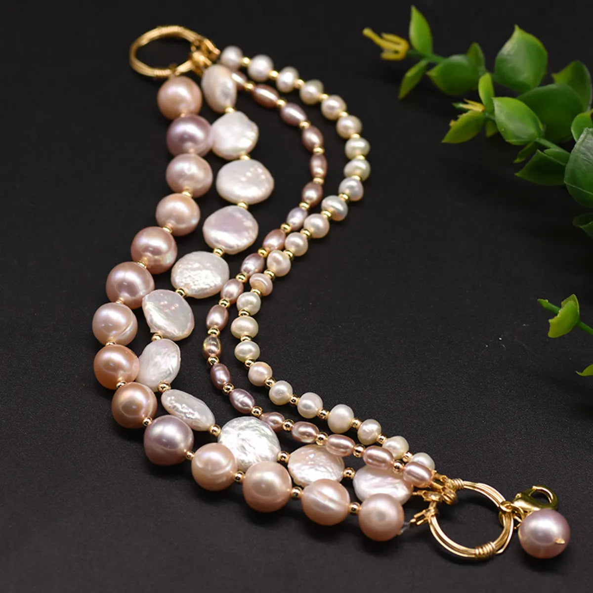 moonstone bracelets for women-Retro Round Freshwater Pearl Copper Plating Gold Plated Bracelets