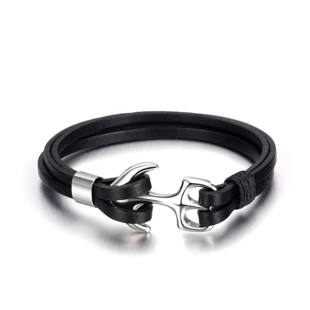 thick bangles for women-Retro Geometric 304 Stainless Steel Pu Leather Polishing Unisex