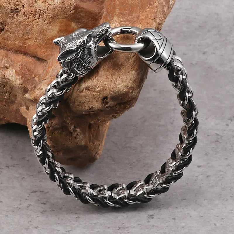 boho bracelets for women-Hip-Hop Retro Punk Wolf Titanium Steel Men'S Bracelets