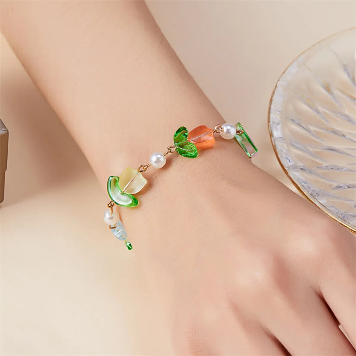 adjustable bangles for women-IG Style Flower Imitation Pearl Alloy Resin Women's Bracelets