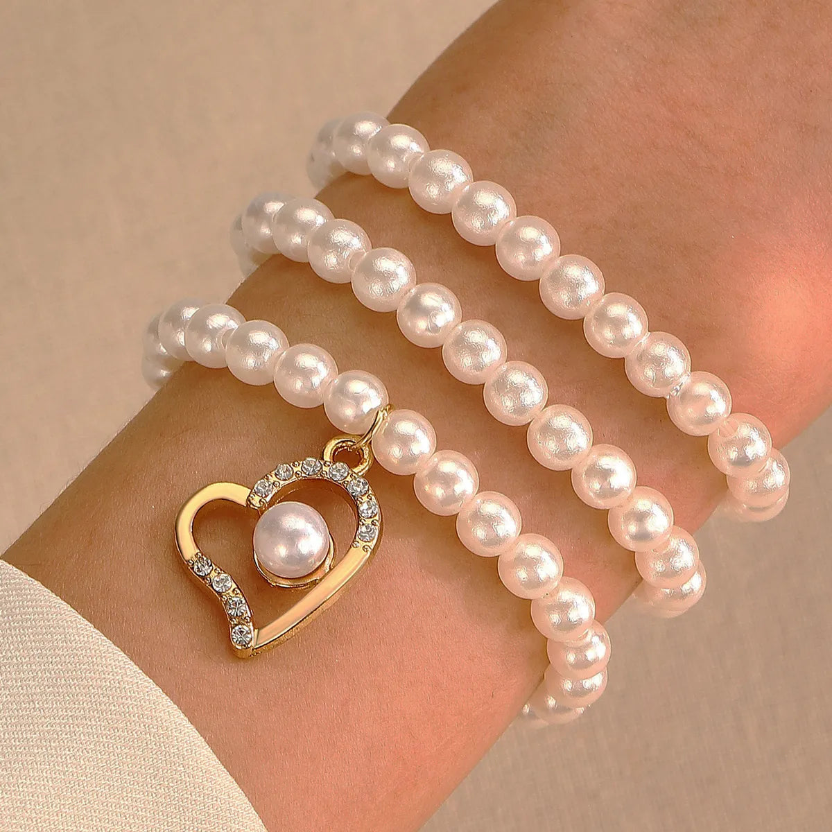 colorful bangles for women-Simple Style Commute Heart Shape Artificial Pearl Alloy Beaded Inlay Zircon Women's Bracelets