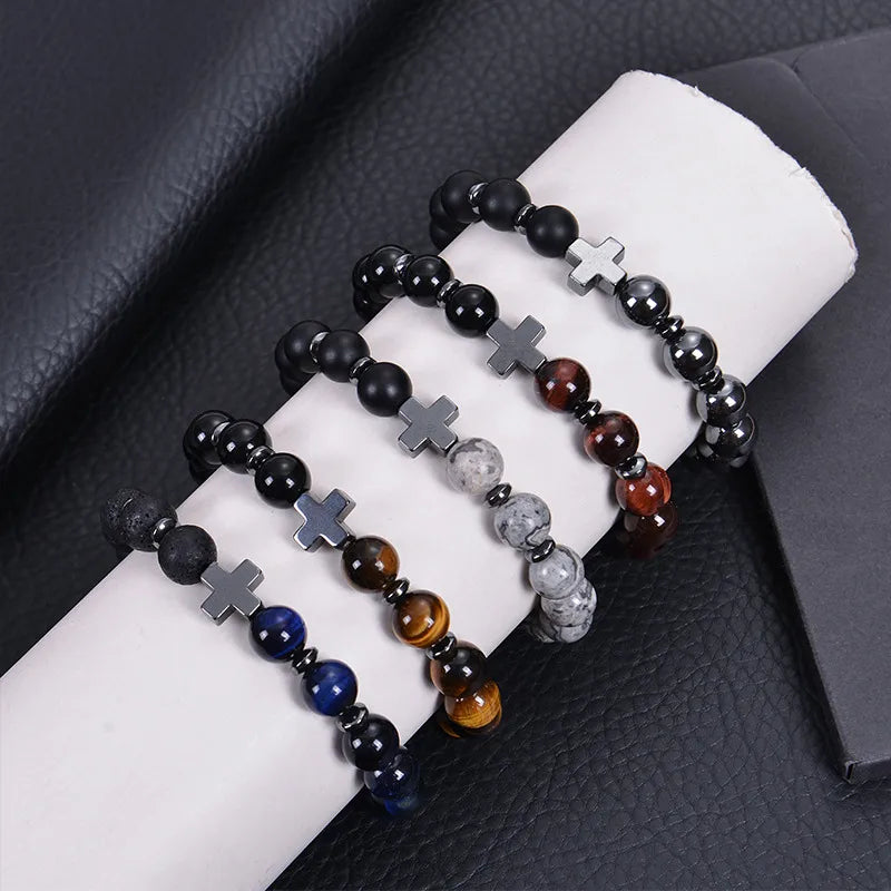 delicate gold bracelets for women-Classic Style Streetwear Geometric Cross Natural Stone Men'S Bracelets