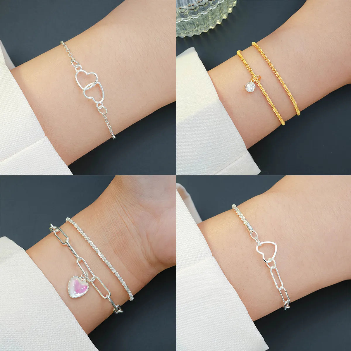 matching bracelets for women-Simple Style Commute Heart Shape Opal Alloy Wholesale Bracelets