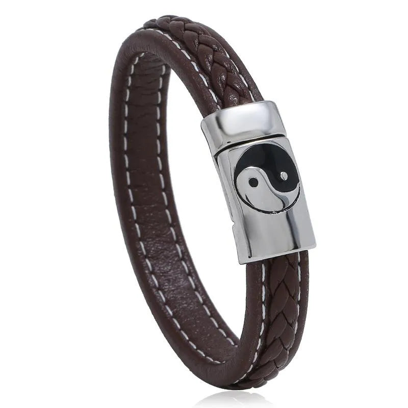 braided bracelets for women-Vintage Stainless Steel Gossip Leather Bracelet Nhpk142789