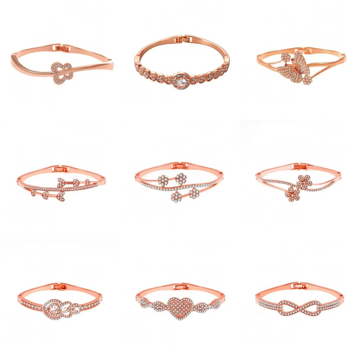 thick bangles for women-Simple Style Infinity Heart Shape Metal Titanium Steel Plating Inlay Rhinestones Rose Gold Plated Gold Plated Silver Plated Women's Bangle