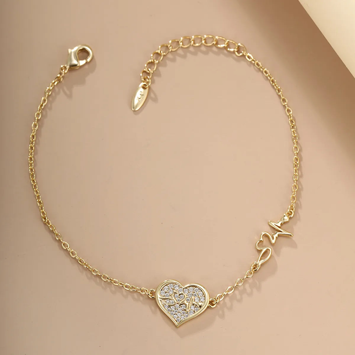 ethnic bracelets for women-Elegant Xuping Simple Style Electrocardiogram Heart Shape 14k Gold Plated Artificial Diamond Alloy Copper Wholesale Bracelets