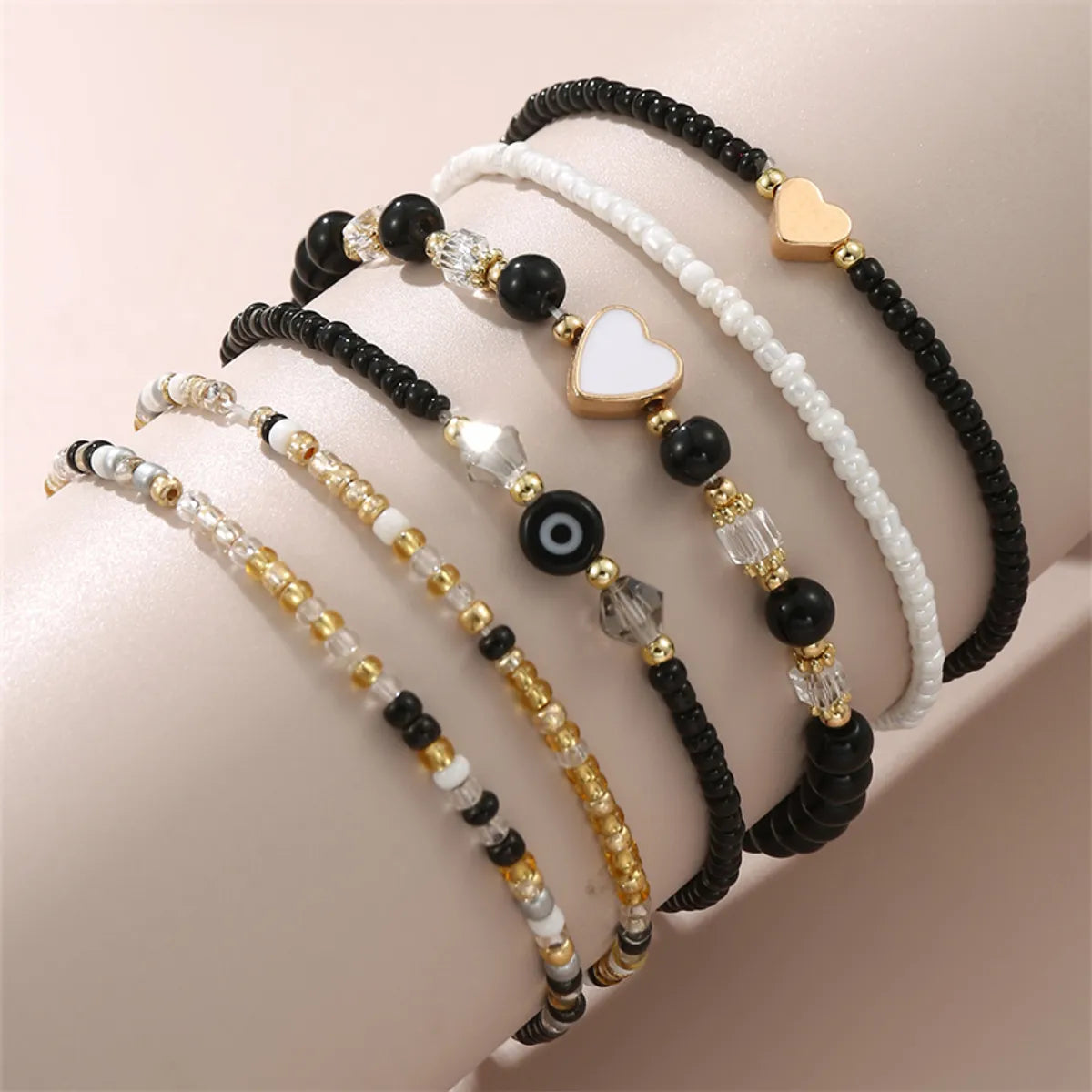 modern bangles for women-Casual Heart Shape Eye Seed Bead Wholesale Bracelets