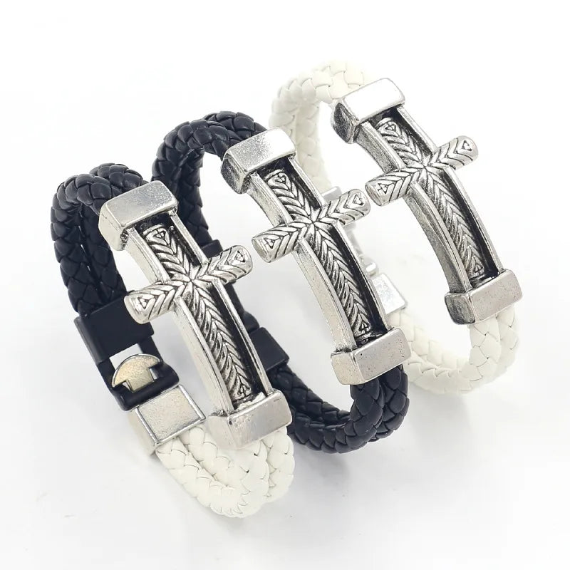 pearl bracelets for women-Simple Style Cross Pu Leather Alloy Men'S Bangle