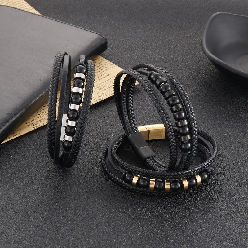 bangles for women-Retro Solid Color Titanium Steel Braid Men'S Bracelets