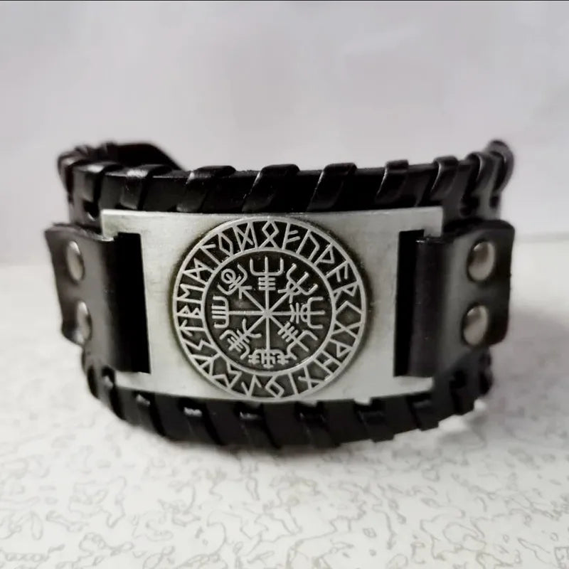 woven bracelets for women-Casual Retro Geometric Alloy Cowhide Knitting Unisex Wristband