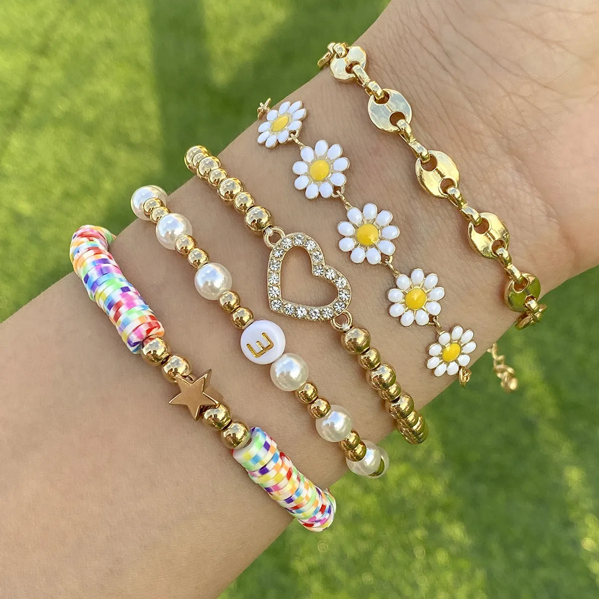 cuff bracelets for women-IG Style Sweet Star Daisy Alloy Soft Clay Plating Women's Bracelets