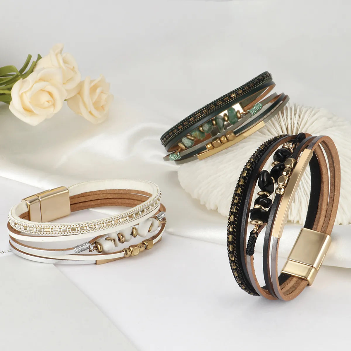 flower bangles for women-Simple Style Solid Color Pu Leather Plating Women's Wristband