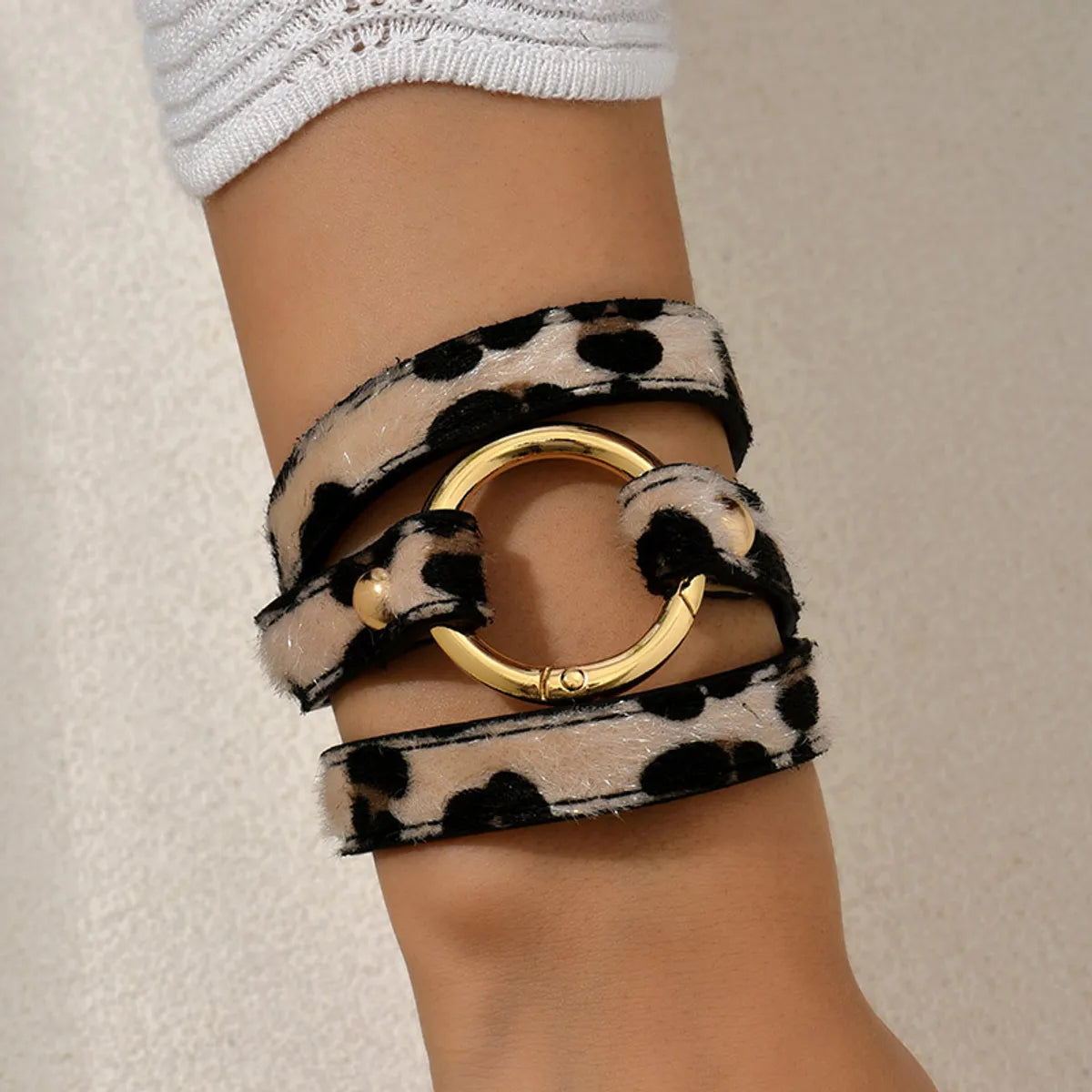 gold cuff bracelets for women-Original Design Leopard Pu Leather Plating Women's Wristband