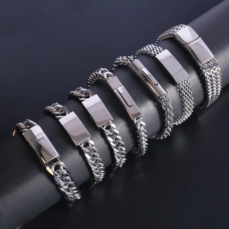 statement bracelets for women-Hip-Hop Punk Solid Color Stainless Steel Plating Unisex Bracelets