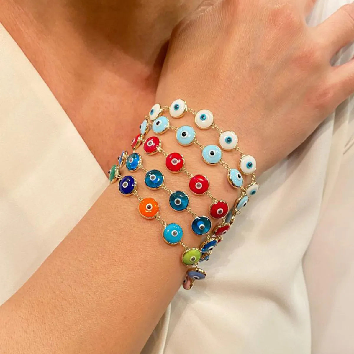 custom bangles for women-New Fashion Multi-color Dripping Oil Evil Eye Bracelet