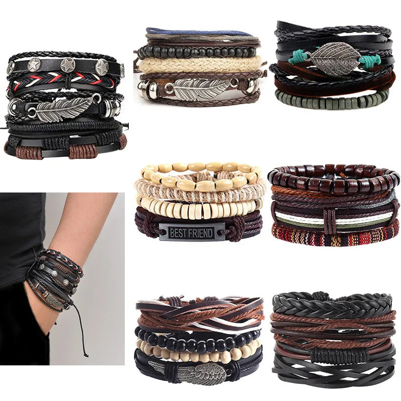 personalized bangles for women-Retro Geometric Pu Leather Alloy Rope Men'S Bracelets