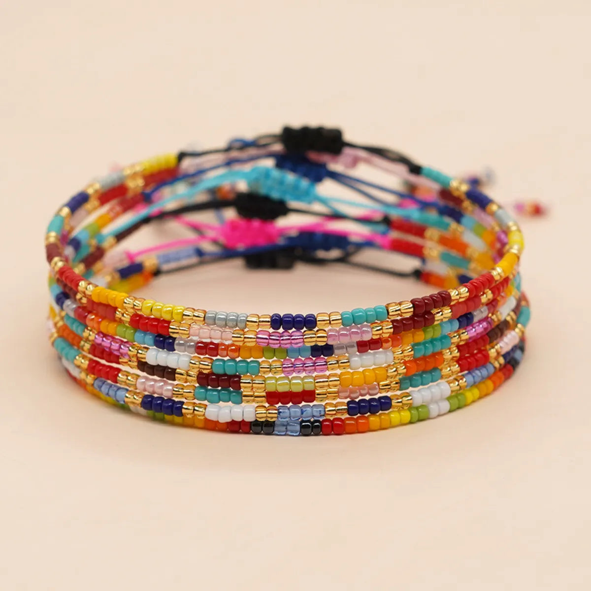 sterling silver bracelets for women-Bohemian Solid Color Seed Bead Wholesale Drawstring Bracelets