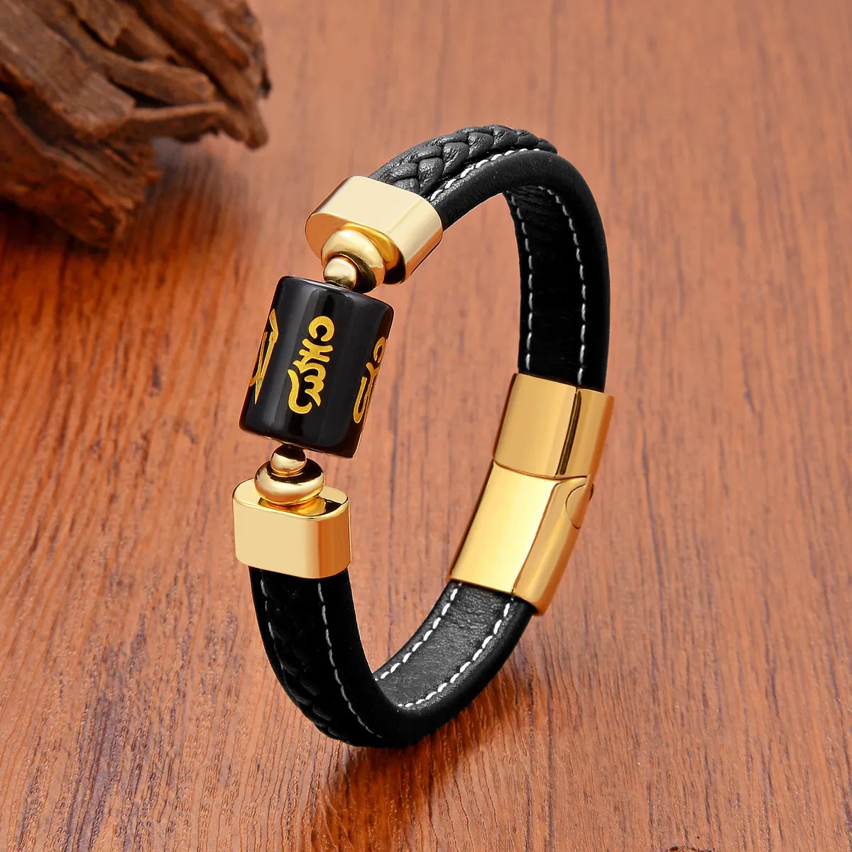 custom bracelets for women-Ethnic Style Simple Style Color Block Leather Rope Stone Metal Men'S Bracelets