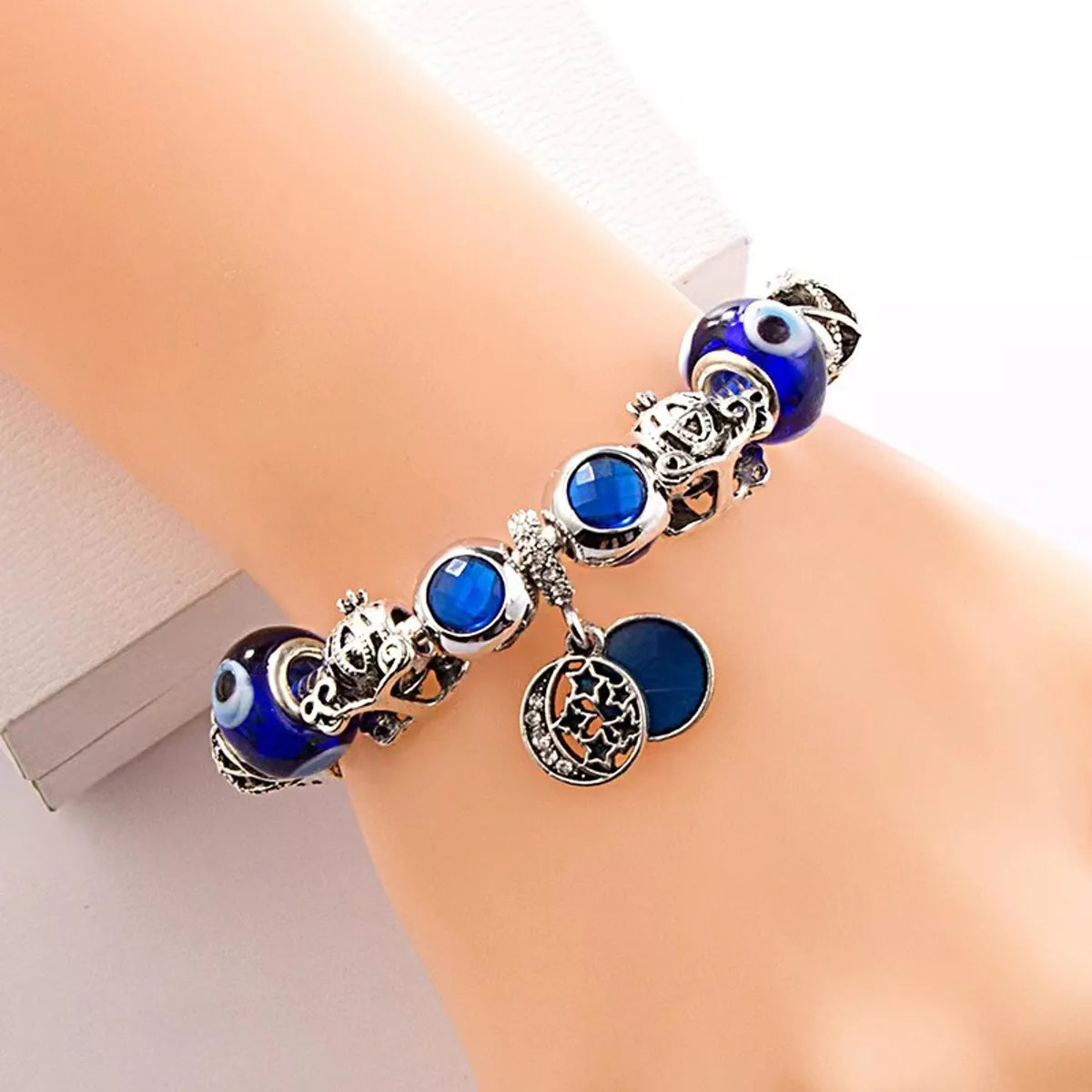 polished bangles for women-Punk Color Block Alloy Plating Inlay Rhinestones Glass Bead Silver Plated Women's Bangle