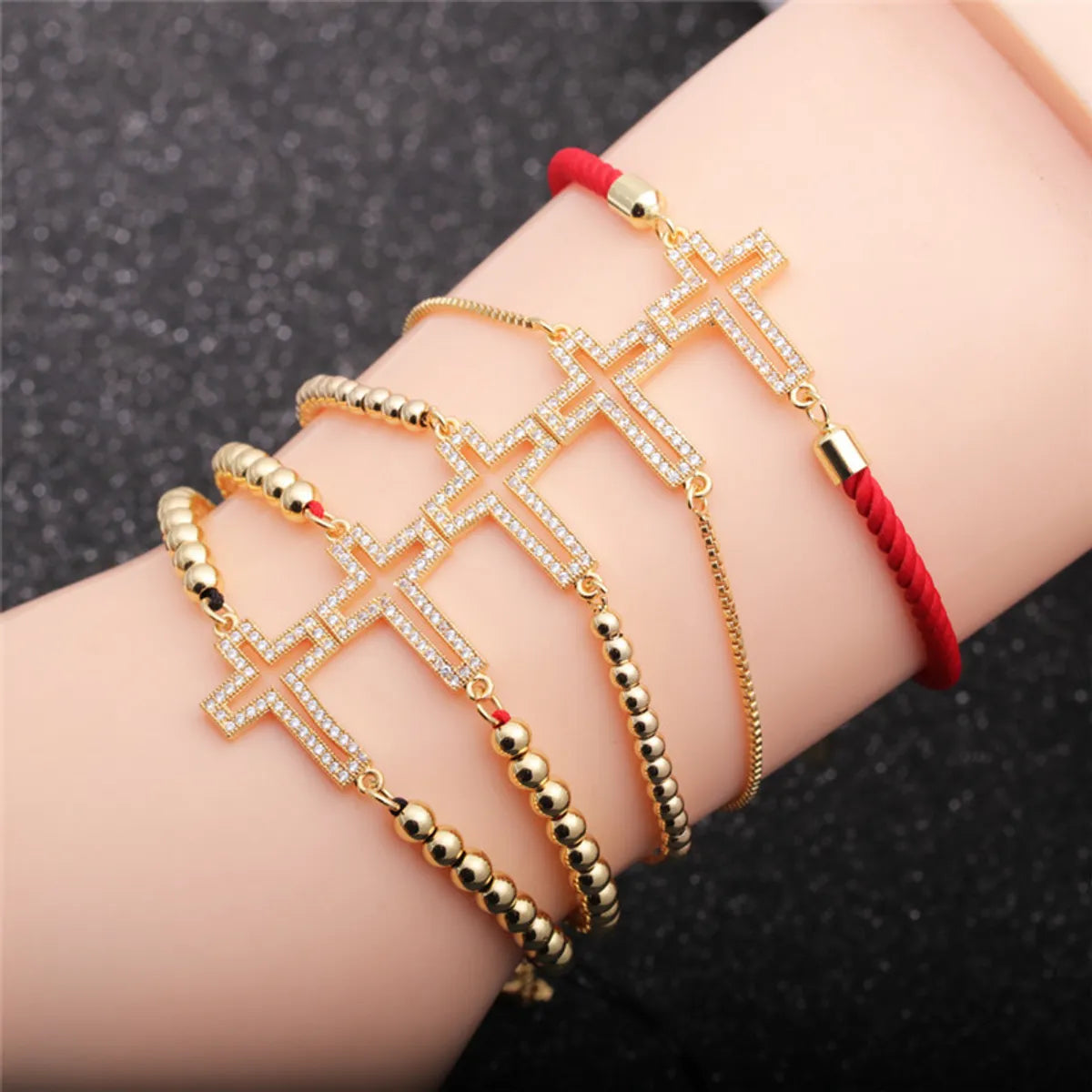 silver stretch bracelets for women-Fashion Micro-Inlaid Zircon Cross Bracelet