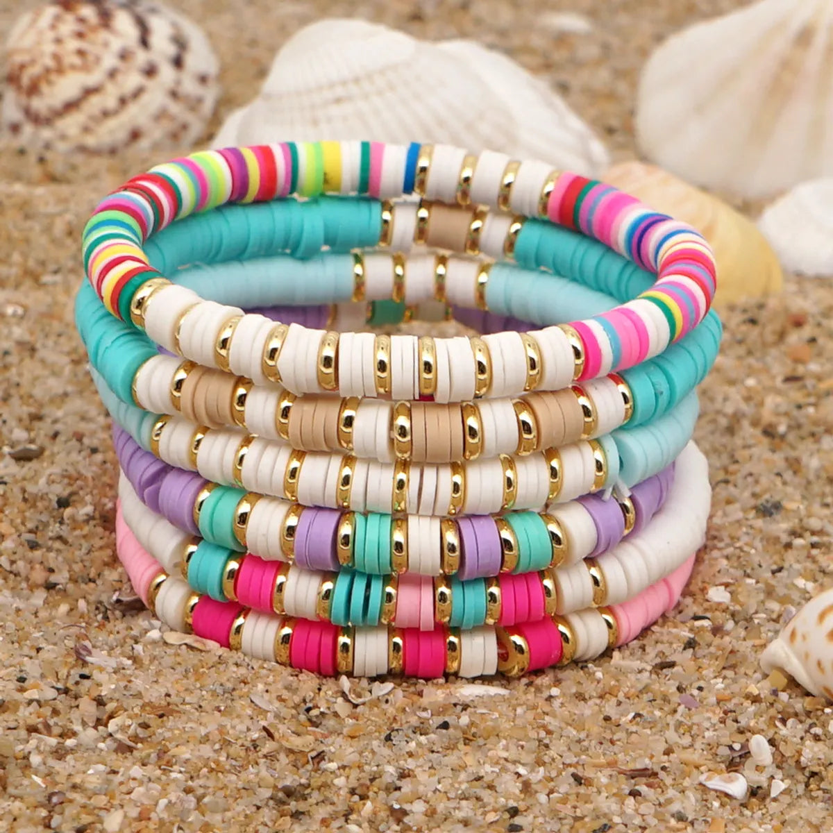 minimalist bangles for women-1 Piece Fashion Color Block Stainless Steel Soft Clay Beaded Women's Bracelets